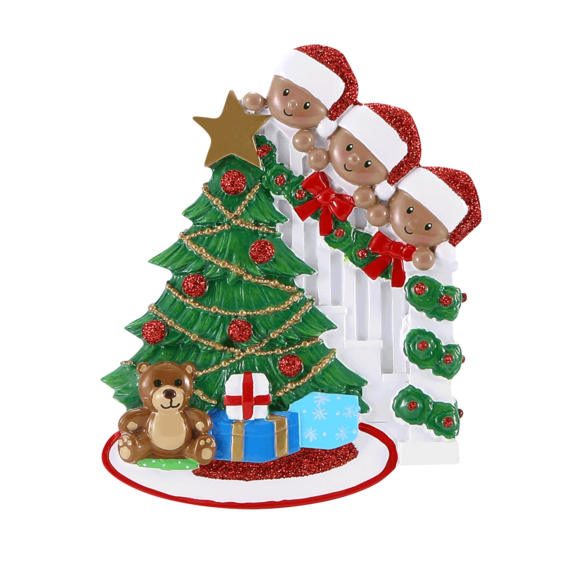 AA1789-3 - Peeking Family of 3 (African American) Personalized Christmas Ornament