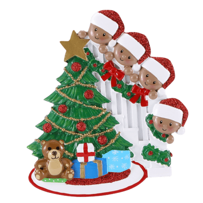 AA1789-4 - Peeking Family of 4 (African American) Personalized Christmas Ornament
