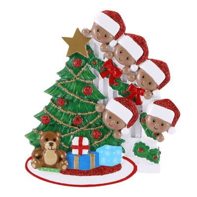 AA1789-5 - Peeking Family of 5 (African American) Personalized Christmas Ornament