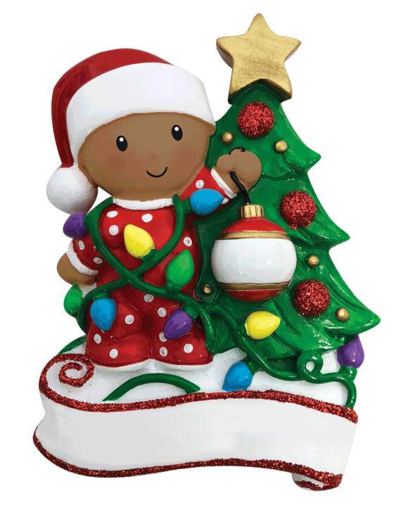 AA1847-RG - Decorating a Tree Red & Green Personalized Christmas Ornament