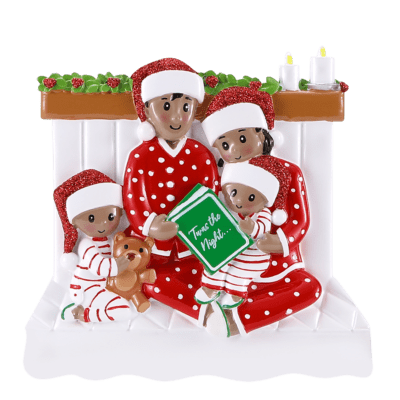AA2025-4 - Reading In Bed Family of 4 (African American) Personalized Christmas Ornament