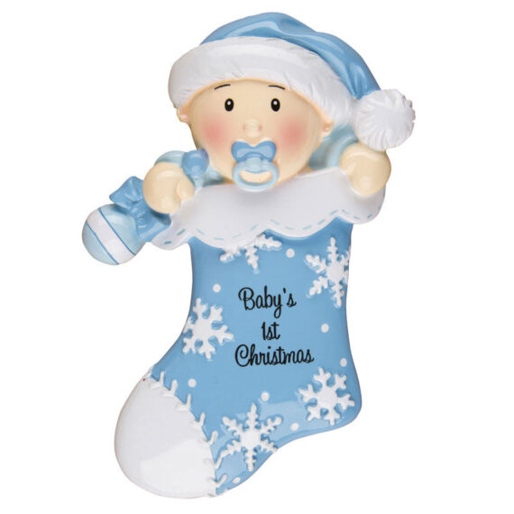 OR1252-B - Baby's First Stocking (Blue) Personalized Christmas Ornament