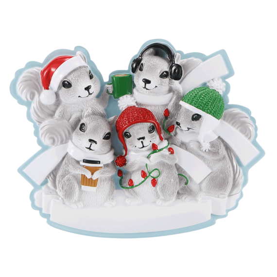 OR2466-5 - Grey Squirrel (Family of 5) Personalized Christmas Ornament
