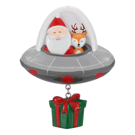 OR2502 - Santa & Reindeer in Spaceship Personalized Christmas Ornament