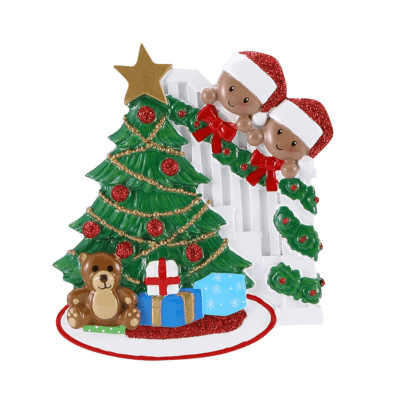 AA1789-2 - Peeking Family of 2 (African American) Personalized Christmas Ornament