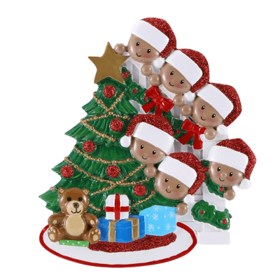 AA1789-6 - Peeking Family of 6 (African American) Personalized Christmas Ornament