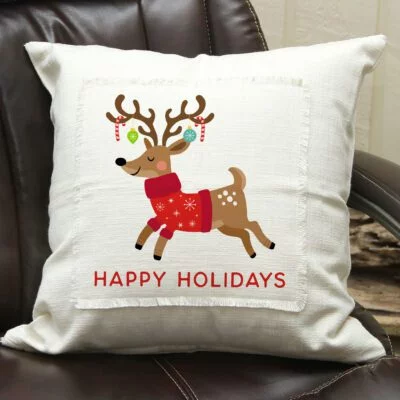 PXPIL002-WC - Happy Holidays / Natural Pillow Cover