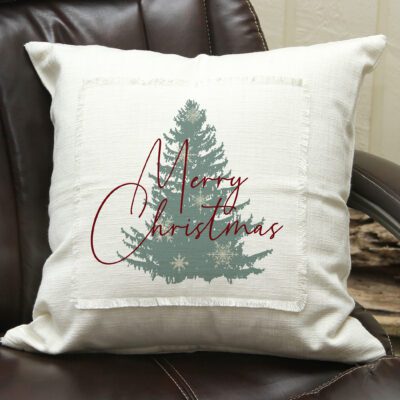 PXPIL006-CC - Merry Christmas Tree / Natural Pillow Cover