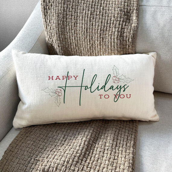 PXPIL009-CC - Happy Holidays / Natural Lumbar Pillow Cover