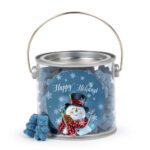 Christmas Paint Can with Blue Raspberry Sugar Sanded Gummy Bears - Snowman