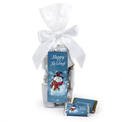Christmas Stand Up Bow Bag with Wrapped Hershey's Miniatures - Snowman