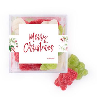 Christmas Small Cube Red Cherry Sugar Sanded Gummy Bears - Merry Christmas
