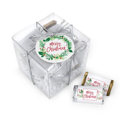 Christmas Large Cube with Wrapped Hershey's Miniatures - Merry Christmas