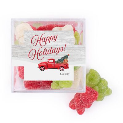 Christmas Small Cube with Red Cherry, Green Apple and White Mixed Fruit Sugar Sanded Gummy Bears - Red Truck