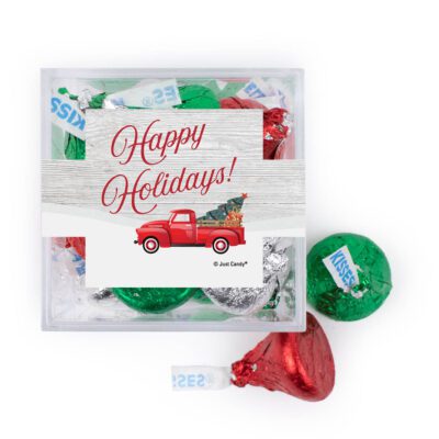 Christmas Small Cube with Red, Green and Silver Hershey's Kisses - Red Truck