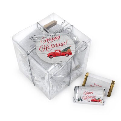 Christmas Large Cube with Wrapped Hershey's Miniatures - Red Truck