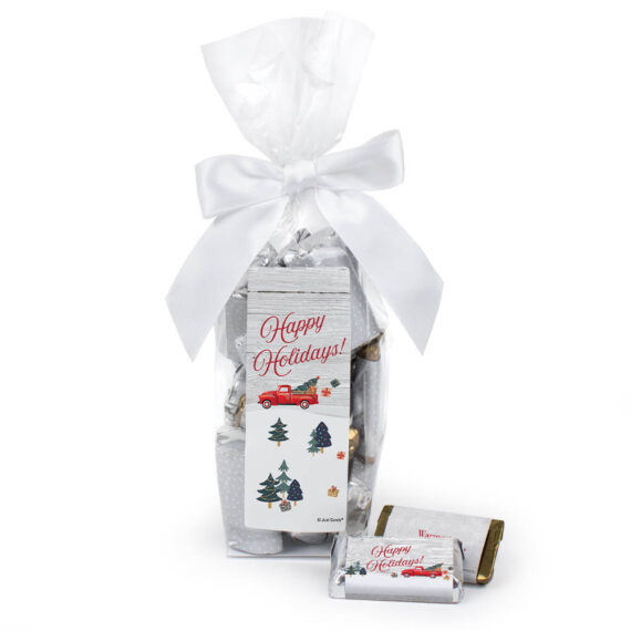 Christmas Stand Up Bow Bag with Wrapped Hershey's Miniatures - Red Truck