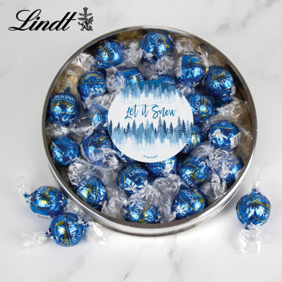 Christmas Gift Tin with Blue Sea Salt Milk Chocolate Lindor Truffles - Let It Snow