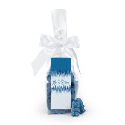 Christmas Stand Up Bow Bag with Blue Raspberry Sugar Sanded Gummy Bears - Let It Snow