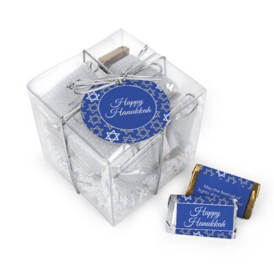 Hanukkah Large Cube with Wrapped Hershey's Miniatures - Happy Hanukkah