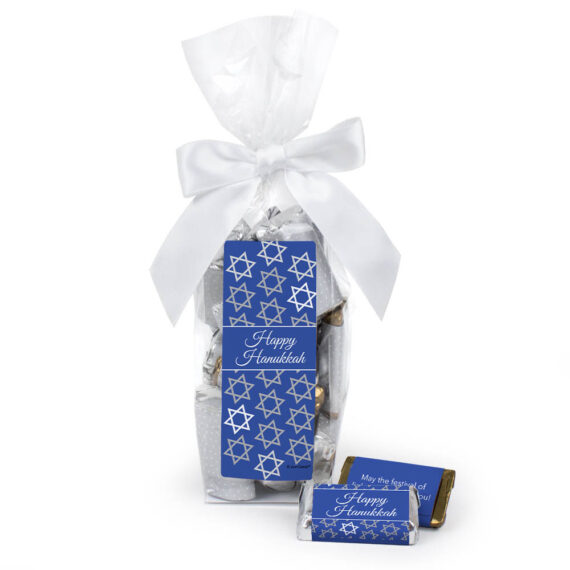 Hanukkah Stand Up Bow Bag with Wrapped Hershey's Miniatures - Happy Hanukkah