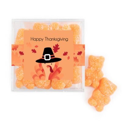 Thanksgiving Small Cube with Orange Tangerine Sugar Sanded Gummy Bears - Gobble Gobble