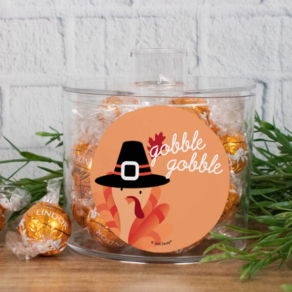 Thanksgiving Canister with Caramel Milk Chocolate Lindor Truffles - Gobble Gobble