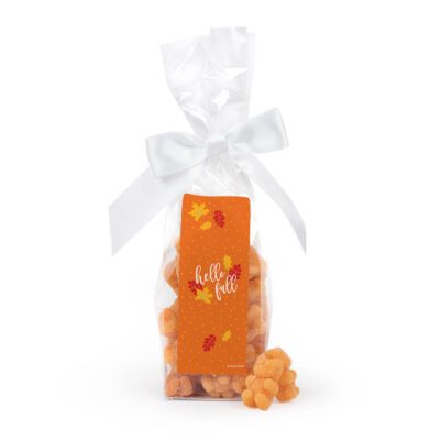Thanksgiving Stand Up Bow Bag with Orange Tangerine Sugar Sanded Gummy Bears - Hello Fall