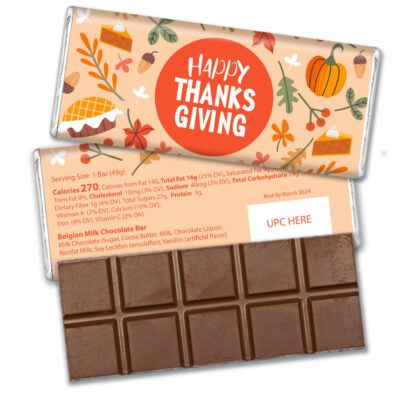 Thanksgiving Wrapped Milk Chocolate Belgian Bar - Happy Thanksgiving