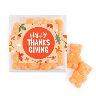 Thanksgiving Small Cube with Orange Tangerine Sugar Sanded Gummy Bears - Happy Thanksgiving