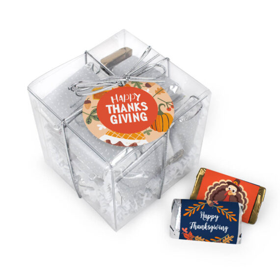 Thanksgiving Large Cube with Wrapped Hershey's Miniatures - Happy Thanksgiving