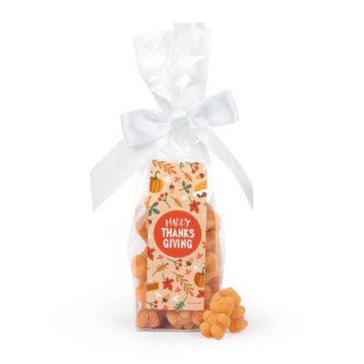 Thanksgiving Stand Up Bow Bag with Orange Tangerine Sugar Sanded Gummy Bears - Happy Thanksgiving