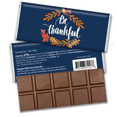 Thanksgiving Wrapped Milk Chocolate Belgian Bar - Be Thankful