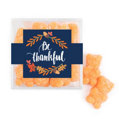 Thanksgiving Small Cube with Orange Tangerine Sugar Sanded Gummy Bears - Be Thankful