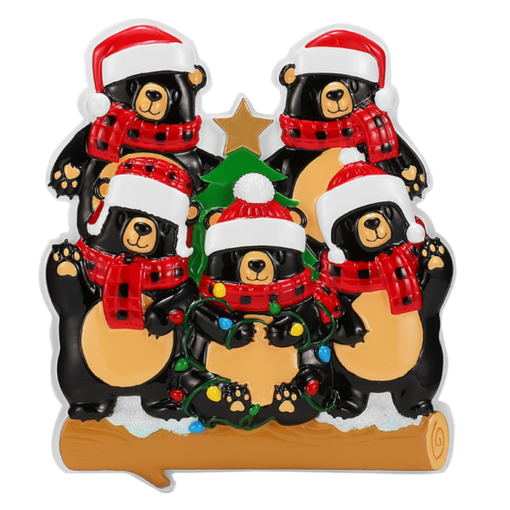 OR2676-5 - Bears with Scarf & Santa Hat Family of 5