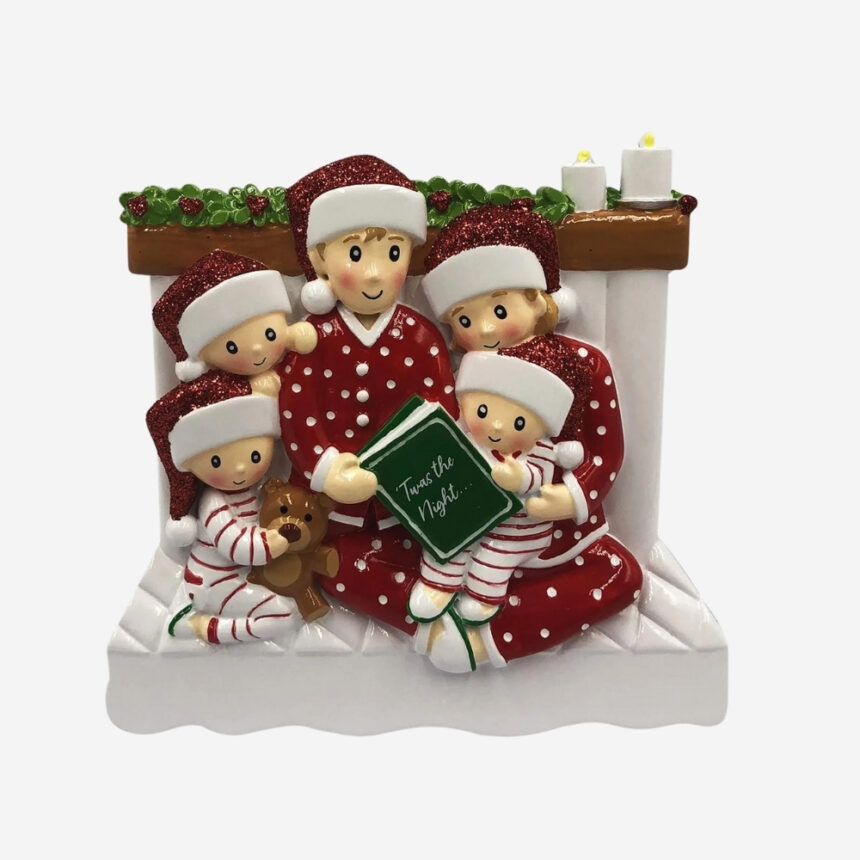 OR2025-5 – Reading In Bed Family of 5 Personalized Christmas Ornament ...